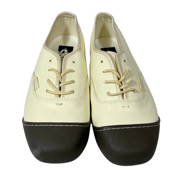 Vans Two Tone Oxford Flat Derby Sneaker Shoe Men 5.5 Women 7 Cream Brown Cap Toe